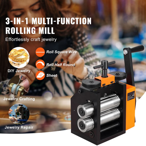 Rolling Mill, 2.95"/75 mm Jewelry Rolling Mill Machine, 1: 2 Gear Ratio, 3-in-1 Multi-function Rolling Mill, 0.03-6.5mm Press Thickness for Metal Jewelry Making Sheet Square Wire Semicircle
