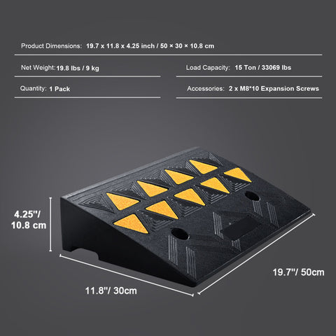 Rubber Curb Ramp 10.8 cm Rise Height Sidewalk Curb Ramp, 30 cm Width 50 cm Length Driveway Ramp for Curb, 15T Heavy Duty Rubber Ramp for Forklifts, Trucks, Buses, Cars, Wheelchairs, Bikes