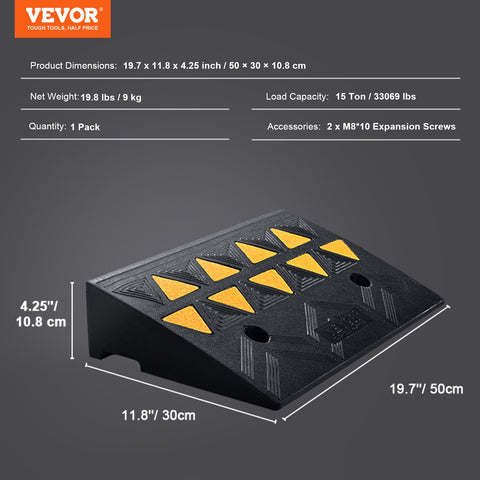 Rubber Curb Ramp 10.8 cm Rise Height Sidewalk Curb Ramp, 30 cm Width 50 cm Length Driveway Ramp for Curb, 15T Heavy Duty Rubber Ramp for Forklifts, Trucks, Buses, Cars, Wheelchairs, Bikes