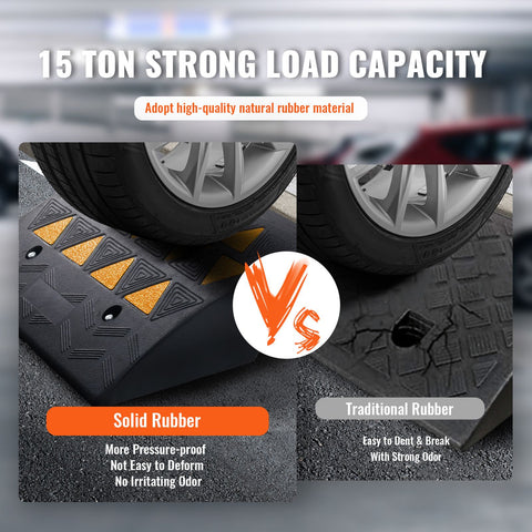 Rubber Curb Ramp 2 Pack, 15.2 cm Rise Height Heavy-Duty 15 tons Load Capacity Threshold Ramps, Driveway Ramps with Stable Grid Structure for Cars, Wheelchairs, Bikes, Motorcycles