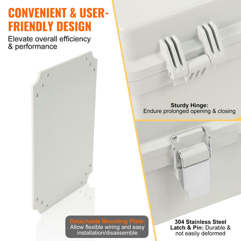 Outdoor Electrical Junction Box, 300 x 200 x 180 mm, ABS Plastic Electrical Enclosure Box with Hinged Cover Stainless Steel Latch, IP67 Dustproof Waterproof for Outdoor Electrical Projects