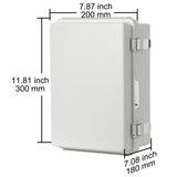 Outdoor Electrical Junction Box, 300 x 200 x 180 mm, ABS Plastic Electrical Enclosure Box with Hinged Cover Stainless Steel Latch, IP67 Dustproof Waterproof for Outdoor Electrical Projects