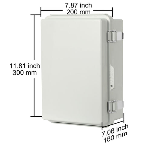 Outdoor Electrical Junction Box, 300 x 200 x 180 mm, ABS Plastic Electrical Enclosure Box with Hinged Cover Stainless Steel Latch, IP67 Dustproof Waterproof for Outdoor Electrical Projects