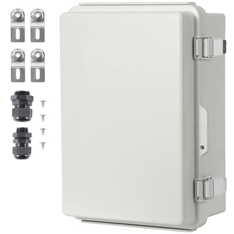Outdoor Electrical Junction Box, 300 x 200 x 180 mm, ABS Plastic Electrical Enclosure Box with Hinged Cover Stainless Steel Latch, IP67 Dustproof Waterproof for Outdoor Electrical Projects