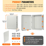 Outdoor Electrical Junction Box, 530 x 430 x 200 mm, ABS Plastic Electrical Enclosure Box with Hinged Cover Stainless Steel Latch, IP67 Dustproof Waterproof for Outdoor Electrical Projects, 21 x 17 x 8 inch