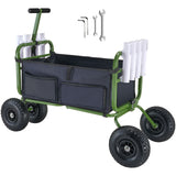 Beach Fishing Cart, 136kg Load Capacity, Foldable Fish and Marine Cart with Four 280mm Big Wheels Rubber Balloon Tires, Heavy-Duty Steel Pier Wagon Trolley with 8 Rod Holders for Picnic