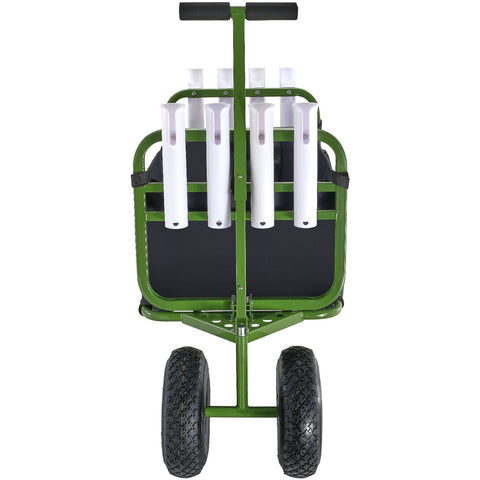 Beach Fishing Cart, 136kg Load Capacity, Foldable Fish and Marine Cart with Four 280mm Big Wheels Rubber Balloon Tires, Heavy-Duty Steel Pier Wagon Trolley with 8 Rod Holders for Picnic