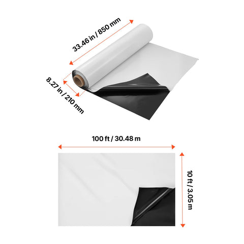 10Mil Plastic Sheeting Roll 10 x 100 FT Heavy Duty Black & White