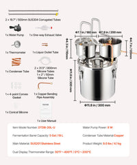 VEVOR Moonshine Still Water Alcohol Distiller 5Gal w/Thumper Keg & 8W Water Pump