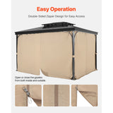 Gazebo Curtains Outdoor, 12' x 10' x 7.3' Gazebos, 4-Panel Sidewall Gazebo Privacy Curtains with Zippers, Outdoor Curtain Replacement for Patio Canopy, Only Curtain, Khaki