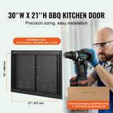 BBQ Access Door,762 x533 mm Double Outdoor Kitchen Door, Cold Plate Flush Mount Door, Wall Vertical Door with Handles and Ventss, for BBQ Island, Grilling Station, Outside Cabinet