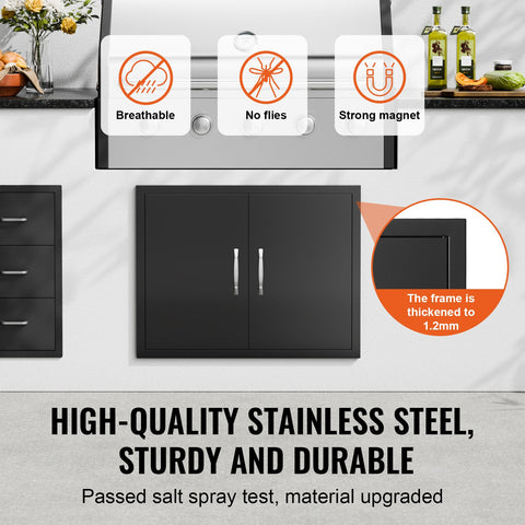BBQ Access Door, 788x610 mm Double Outdoor Kitchen Door, Cold Plate Flush Mount Door, Wall Vertical Door with Handles, for BBQ Island, Grilling Station, Outside Cabinet