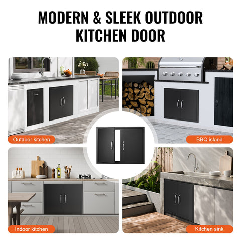 BBQ Access Door, 788x610 mm Double Outdoor Kitchen Door, Cold Plate Flush Mount Door, Wall Vertical Door with Handles, for BBQ Island, Grilling Station, Outside Cabinet