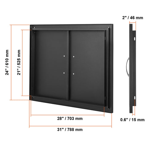 BBQ Access Door, 788x610 mm Double Outdoor Kitchen Door, Cold Plate Flush Mount Door, Wall Vertical Door with Handles, for BBQ Island, Grilling Station, Outside Cabinet