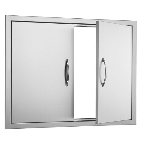 BBQ Access Door, 787x609 mm Double Outdoor Kitchen Door, Stainless Steel Flush Mount Door, Double Wall Vertical Door with Handles and Hooks, for BBQ Island, Grilling Station, Outside Cabinet