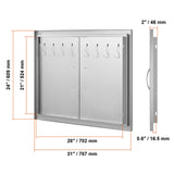 BBQ Access Door, 787x609 mm Double Outdoor Kitchen Door, Stainless Steel Flush Mount Door, Double Wall Vertical Door with Handles and Hooks, for BBQ Island, Grilling Station, Outside Cabinet