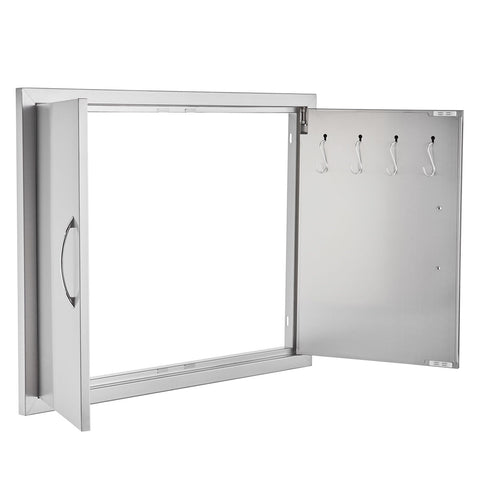 BBQ Access Door, 787x609 mm Double Outdoor Kitchen Door, Stainless Steel Flush Mount Door, Double Wall Vertical Door with Handles and Hooks, for BBQ Island, Grilling Station, Outside Cabinet