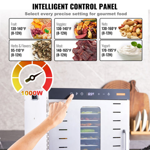 10 Trays Food Dehydrator Machine Stainless Steel 1000W Jerky Fruit Drying