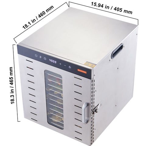 10 Trays Food Dehydrator Machine Stainless Steel 1000W Jerky Fruit Drying