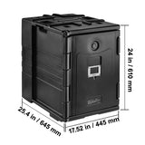 Insulated Food Pan Carrier, 82 Qt Hot Box for Catering, LLDPE Food Box Carrier w/ Double Buckles, Front Loading Food Warmer w/ Handles, Stackable End Loader for Restaurant, Canteen, etc. Black