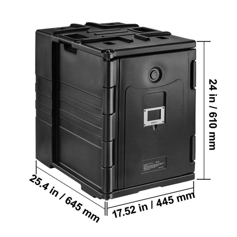 Insulated Food Pan Carrier, 82 Qt Hot Box for Catering, LLDPE Food Box Carrier w/ Double Buckles, Front Loading Food Warmer w/ Handles, Stackable End Loader for Restaurant, Canteen, etc. Black