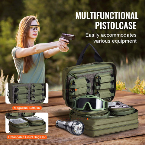 Range Bag for 2 Pistols Tactical Gun Bag 2 Built-in Pistol Bags Green