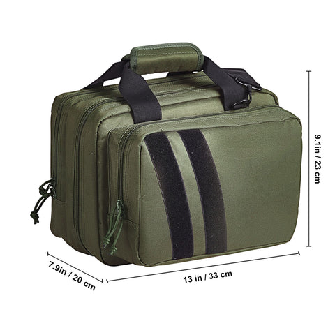 Range Bag for 2 Pistols Tactical Gun Bag 2 Built-in Pistol Bags Green