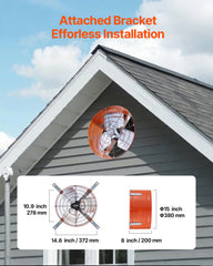 VEVOR 380 mm Gable Mount Fan 1650 CFM Attic Vent Fan with Adjustable Thermostat