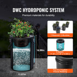 RDWC Hydroponics Grow System, Hydroponic Growing Kit with Top Drip, Recirculating Deep Water Culture 4 Buckles and 1 Reservoir, with Air Pump and Water Level Device for Leafy Vegetables