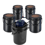 RDWC Hydroponics Grow System, Hydroponic Growing Kit with Top Drip, Recirculating Deep Water Culture 4 Buckles and 1 Reservoir, with Air Pump and Water Level Device for Leafy Vegetables