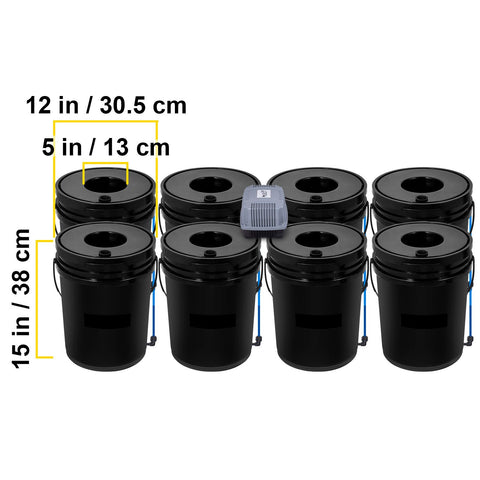 DWC Hydroponics Grow System Deep Water Culture 8 Buckets with Air Pump