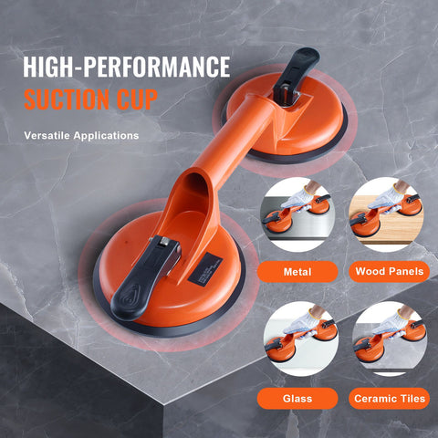 Glass Suction Cup, 119 mm 2 Pack 150 kg Load Capacity, Vacuum Suction Cup with Aluminum Handle, Heavy Duty Industrial Suction Cup Lifter Tool for Glass, Granite, Tile, Metal, Wood Panel Lifting