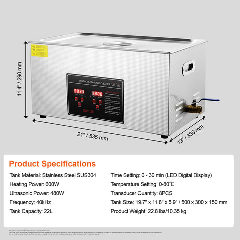 22L Ultrasonic Cleaner with Timer Heating Machine Digital Sonic Cleaner