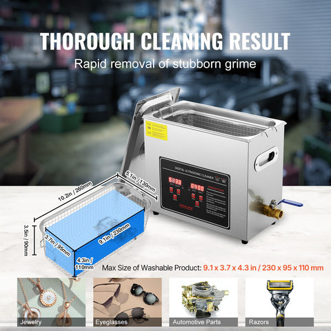 Ultrasonic Cleaner with Digital Timer & Heater, Professional Ultra Sonic Jewelry Cleaner, Stainless Steel Heated Cleaning Machine for Glasses Watch Rings Small Parts Circuit Board (6L)