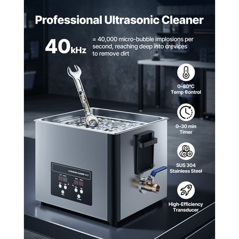 15L Ultrasonic Cleaner, Professional Ultrasonic Cleaner Machine with Cleaning Basket & Digital Display, 240W Stainless Steel 40kHz Industrial Cleaning Machine for Parts, Carburetors, Instruments