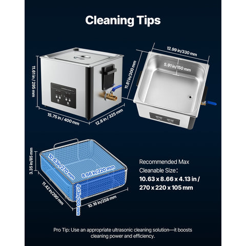 15L Ultrasonic Cleaner, Professional Ultrasonic Cleaner Machine with Cleaning Basket & Digital Display, 240W Stainless Steel 40kHz Industrial Cleaning Machine for Parts, Carburetors, Instruments
