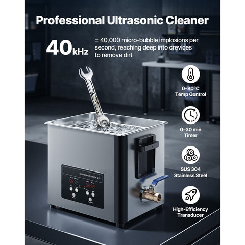 10L Ultrasonic Cleaner, Professional Ultrasonic Cleaner Machine with Cleaning Basket & Digital Display, 180W Stainless Steel 40kHz Cleaning Machine for Watches, Razors, Jewelry, Coins, and More
