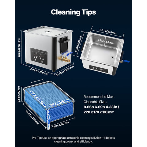 10L Ultrasonic Cleaner, Professional Ultrasonic Cleaner Machine with Cleaning Basket & Digital Display, 180W Stainless Steel 40kHz Cleaning Machine for Watches, Razors, Jewelry, Coins, and More
