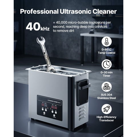 6L Ultrasonic Cleaner, Professional Ultrasonic Cleaner Machine with Cleaning Basket & Digital Display, 120W Stainless Steel 40kHz Cleaning Machine for Watches, Razors, Jewelry, Coins and More