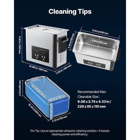 6L Ultrasonic Cleaner, Professional Ultrasonic Cleaner Machine with Cleaning Basket & Digital Display, 120W Stainless Steel 40kHz Cleaning Machine for Watches, Razors, Jewelry, Coins and More