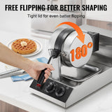 Commercial Waffle Maker, 1300W Round Waffle Baker Machine, Non-Stick Stainless Steel Belgian Waffle Iron, Temperature and Time Control, 180° Rotatable, for Restaurant Bakery Snack Bar Family