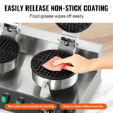 Commercial Waffle Maker, Dual-Head Round Waffle Baker Machine, 2460W Non-Stick Stainless Steel Belgian Waffle Iron with Temp and Time Control, Handle, for Restaurant Bakery Snack Bar Family