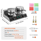 Commercial Waffle Maker, Dual-Head Round Waffle Baker Machine, 2460W Non-Stick Stainless Steel Belgian Waffle Iron with Temp and Time Control, Handle, for Restaurant Bakery Snack Bar Family