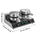 Commercial Waffle Maker, Dual-Head Round Waffle Baker Machine, 2460W Non-Stick Stainless Steel Belgian Waffle Iron with Temp and Time Control, Handle, for Restaurant Bakery Snack Bar Family