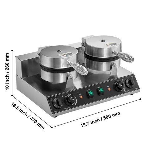 Commercial Waffle Maker, Dual-Head Round Waffle Baker Machine, 2460W Non-Stick Stainless Steel Belgian Waffle Iron with Temp and Time Control, Handle, for Restaurant Bakery Snack Bar Family
