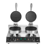 Commercial Waffle Maker, Dual-Head Round Waffle Baker Machine, 2460W Non-Stick Stainless Steel Belgian Waffle Iron with Temp and Time Control, Handle, for Restaurant Bakery Snack Bar Family
