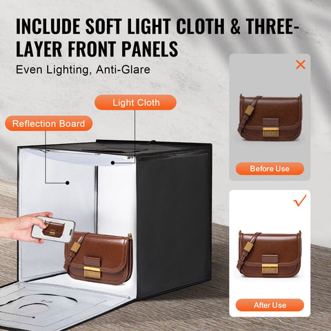 Photo Studio Light Box 3000-5600K Adjustable 3 Color Temperatures, 50.5 x 48.5 x 49.5 cm
