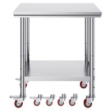 Stainless Steel Work Table with Wheels 24 x 30 Prep Table with casters Heavy Duty Work Table for Commercial Kitchen Restaurant Business (24 x 30 x 33.8 Inch)
