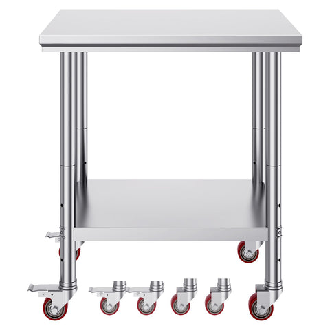 Stainless Steel Work Table with Wheels 24 x 30 Prep Table with casters Heavy Duty Work Table for Commercial Kitchen Restaurant Business (24 x 30 x 33.8 Inch)