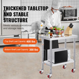 Stainless Steel Work Table with Wheels 24 x 30 Prep Table with casters Heavy Duty Work Table for Commercial Kitchen Restaurant Business (24 x 30 x 33.8 Inch)